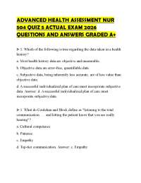ADVANCED HEALTH ASSESSMENT NUR 504 QUIZ 5 ACTUAL EXAM 2026 QUESTIONS AND ANSWERS GRADED A+