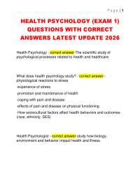 HEALTH PSYCHOLOGY (EXAM 1) QUESTIONS WITH CORRECT ANSWERS LATEST UPDATE 2026