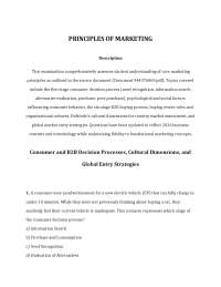 PRINCIPLES OF MARKETING Comprehensive Examination