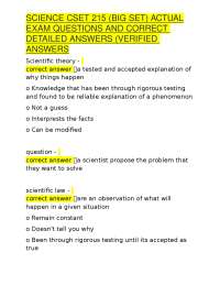 SCIENCE CSET 215 (BIG SET) ACTUAL EXAM QUESTIONS AND CORRECT DETAILED ANSWERS (VERIFIED AN