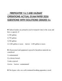 FIREFIGHTER 1 & 2 AND HAZMAT OPERATIONS ACTUAL EXAM PAPER 2026 QUESTIONS WITH SOLUTIONS