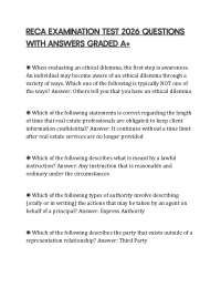 RECA EXAMINATION TEST 2026 QUESTIONS WITH ANSWERS GRADED A+