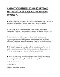 HAZMAT AWARENESS EXAM SCRIPT 2026 TEST PAPER QUESTIONS AND SOLUTIONS GRADED A+