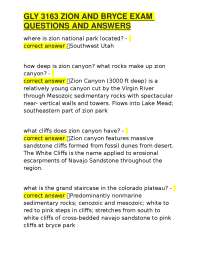 GLY 3163 ZION AND BRYCE EXAM QUESTIONS AND ANSWERS
