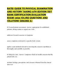 BATES GUIDE TO PHYSICAL EXAMINATION AND HISTORY TAKING 12TH EDITION TEST BANK 2026