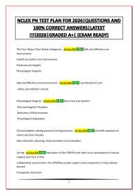 NCLEX PN TEST PLAN FOR 2026|QUESTIONS AND 100% CORRECT ANSWERS|LATEST UPDATE!!!!!!