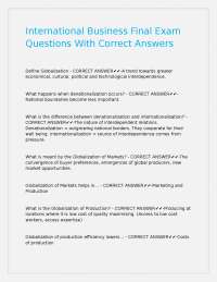 International Business Final Exam Questions With Correct Answers