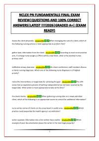 NCLEX PN FUNDAMENTALS FINAL EXAM REVIEW|QUESTIONS AND 100% CORRECT ANSWERS|LATEST UPDATE!!