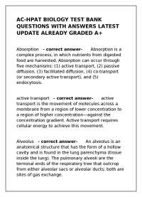 AC-HPAT Biology Test Bank Questions with Answers Latest Update (Already Graded A+)