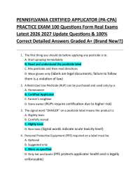 PENNSYLVANIA CERTIFIED APPLICATOR (PA-CPA) PRACTICE EXAM 100 Questions Form Real Exams L