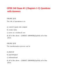 OPER 340 Exam #1 (Chapters 1-3) Questions with Answers
