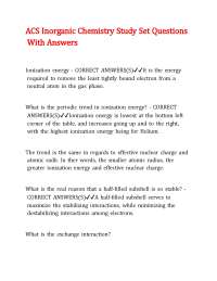 ACS Inorganic Chemistry Study Set Questions With Answers