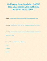 Civil Service Exam: Vocabulary {LATEST 2026 -2027 update} QUESTIONS AND ANSWERS 100% CORRE