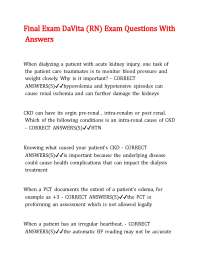 Final Exam DaVita (RN) Exam Questions With Answers