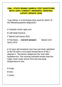 CNA State Board Sample Test Questions 2026 | 100% Correct Answers Verified Latest Update