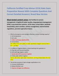 California Certified Crop Adviser (CCA) State Exam Preparation Newest With Complete Questi