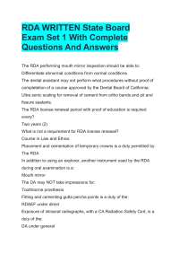 RDA WRITTEN State Board Exam Set 1 With Complete Questions And Answers