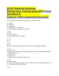 GCAP Industrial Ammonia Refrigeration Training Exam With Actual Questions & Answers (100%