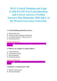 WGU Critical Thinking and Logic (C168) EXAM Test Exam Questions and Correct Answers