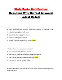 State Brake Certification Questions With Correct Answers| Latest Update