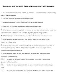 Economic and personal finance test questions with answers