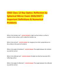 CBSE Class 12 Ray Optics: Reflection by Spherical Mirror Exam 2026/2027 – Important Defini