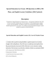 Special Education Law Exam: 100 Questions on IDEA, 504 Plans, and English Learner Guidelin