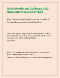 D440 Health and Wellness EAQ Questions WITH ANSWERS