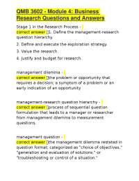 QMB 3602 - Module 4: Business Research Questions and Answers
