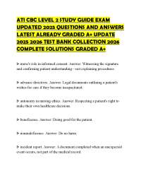 ATI CBC LEVEL 2 STUDY GUIDE EXAM UPDATED 2025 QUESTIONS AND ANSWERS LATEST ALREADY GRADED
