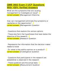 QMB 3602 Exam 2 UCF Questions With 100% Verified Answers