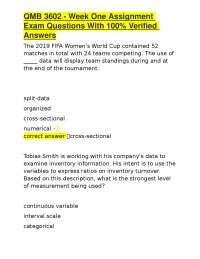 QMB 3602 - Week One Assignment Exam Questions With 100% Verified Answers