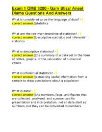 Exam 1 QMB 3200 - Gary Bliss/ Ansel Diama Questions And Answers