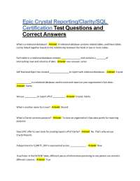 Epic Crystal Reporting/Clarity/SQL Certification Test Questions and Correct Answers