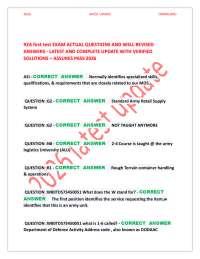 Army MOS 92A First Test – Actual Exam Questions & Verified Solutions 2026