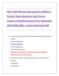 NSG 1540 Pharmacotherapeutics Midterm Exam: 100 Practice Questions with Answers
