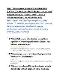 AWS CERTIFIED DATA ANALYTICS – SPECIALTY (DAS-C01) — PRACTICE EXAM NEWEST 2025- 2026 UPD