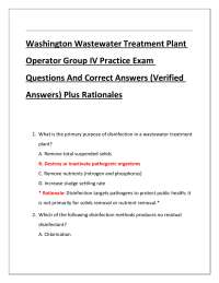 Washington Wastewater Treatment Plant Operator Group IV Exam Questions And Answers