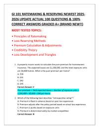 GI 101 RATEMAKING & RESERVING NEWEST 2025- 2026 UPDATE ACTUAL 100 QUESTIONS & 100% CORREC