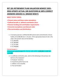 RET 201 RETIREMENT PLAN VALUATION NEWEST 2025- 2026 UPDATE ACTUAL 100 QUESTIONS & 100% COR