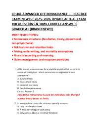 CP 341 ADVANCED LIFE REINSURANCE — PRACTICE EXAM NEWEST 2025- 2026 UPDATE ACTUAL EXAM 100