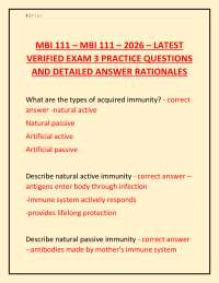 MBI 111 – MBI 111 – 2026 – Latest Verified Exam 3 Practice Questions and Detailed Answer R