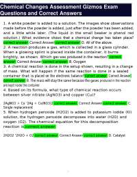 Chemical Changes Assessment Gizmos Exam Questions and Correct Answers
