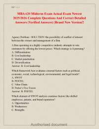 MBA 620 Midterm Exam Questions and Answers