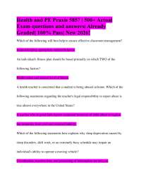 Health and PE Praxis 5857 | 500+ Actual Exam questions and answers| Already Graded| 100% P