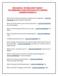 MECHANICAL TECHNOLOGIST GRADE 1 RECOMMENDED EXAM QUESTIONS WITH VERIFIED ANSWERS GRADED