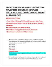 INV 201 QUANTITATIVE FINANCE PRACTICE EXAM NEWEST 2025- 2026 UPDATE ACTUAL 100 QUESTIONS