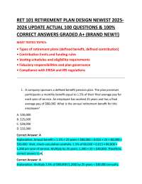 RET 101 RETIREMENT PLAN DESIGN NEWEST 2025- 2026 UPDATE ACTUAL 100 QUESTIONS & 100% CORRE
