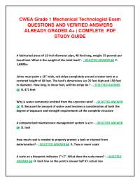 CWEA Grade 1 Mechanical Technologist Exam QUESTIONS AND VERIFIED ANSWERS ALREADY GRADED