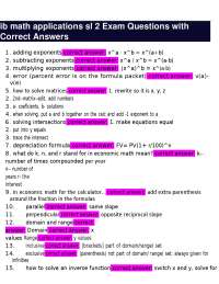 ib math applications sl 2 Exam Questions with Correct Answers
